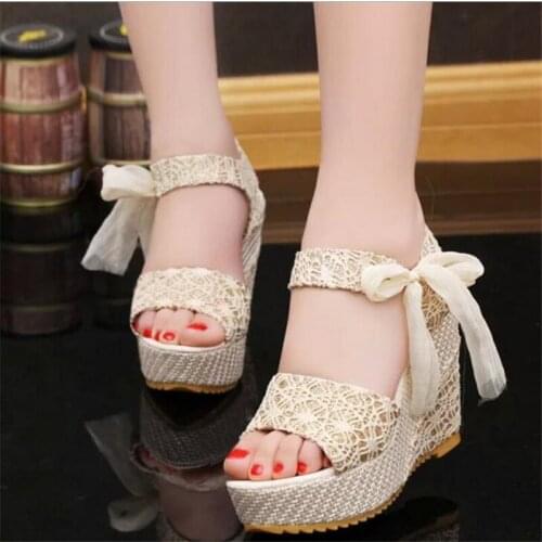 Lace Shoes Gladiator Women 2021 Summer Sweet Flowers Buckle Open Toe Wedge Sandals Floral high-heeled Shoes Platform Sandals