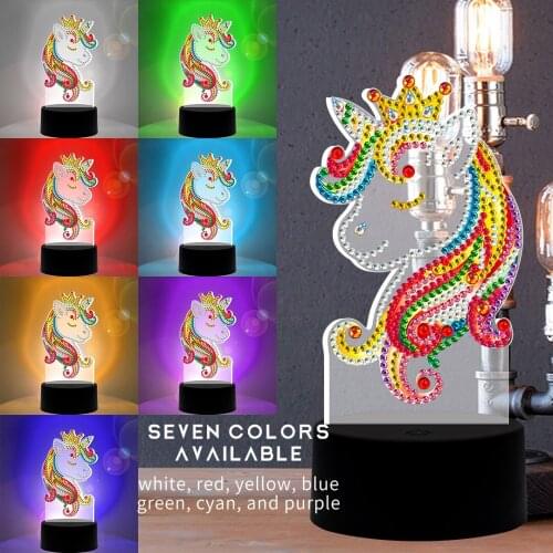 DIY 7 Colors Led Light Pad Diamond Painting Acrylic Pad Animal Diamond Mosaic Home Decor Rhinestone Horse Night Light Lamp