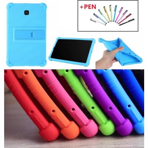 Silica gel Case For Samsung Galaxy Tab A 8.0 2018 T387 SM T387V T387W Cover Tab A8 Funda SM T387 Tablet Stand Shell+pen
