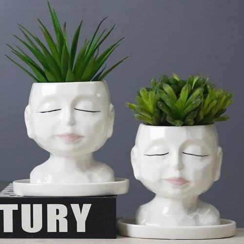 Nordic Ceramic Character Vase Sculpture Living Room Desktop Flower Arrangement Hand Painted Human Face Vase Home Decor Ornaments