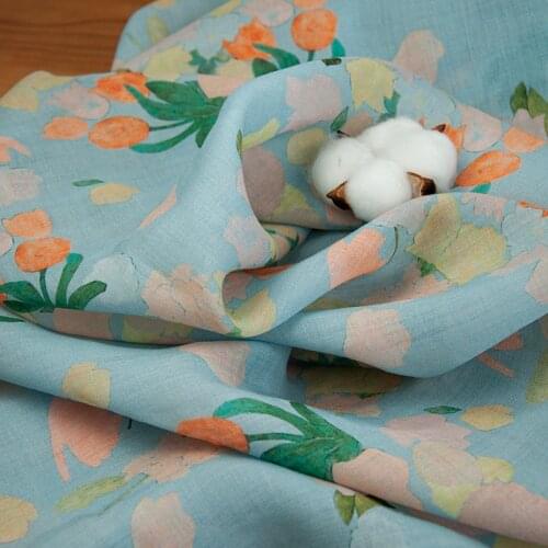 High end natural ramie fabric Wind chime printing material Summer dress shirt sewing