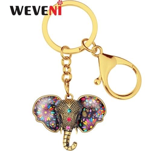 WEVENI Alloy Plated Antique Gold Anime Floral Elephant Keychain Keyring Animal Jewelry For Women Girls Gift Bag Car Accessories