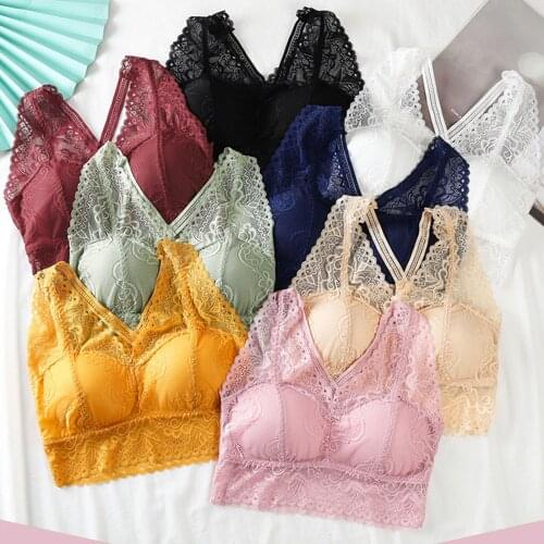 Sexy Women Lace Bra Female Ring-Free Cup Chest Sexy Bras Push Up Brassiere Camisole Comfortable Underwear Breathable Bralette