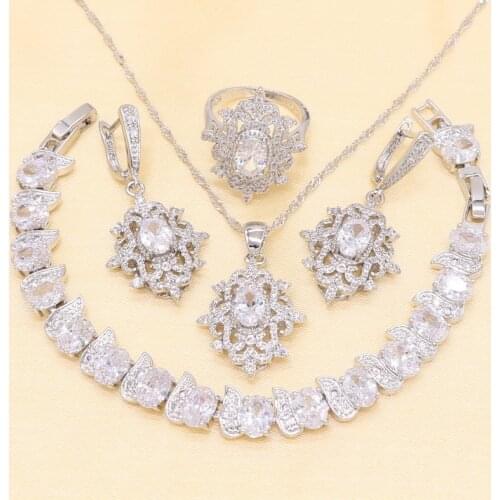 XUTAAYI Women White Zircon Jewelry Sets Bracelets Pendant Necklace Rings Earrings With Stones silver set Free Gift