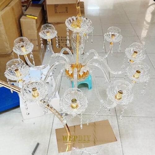 Golden transparent 10 crystal chandelier candle chandelier European style living room light dining room glass chandelier
