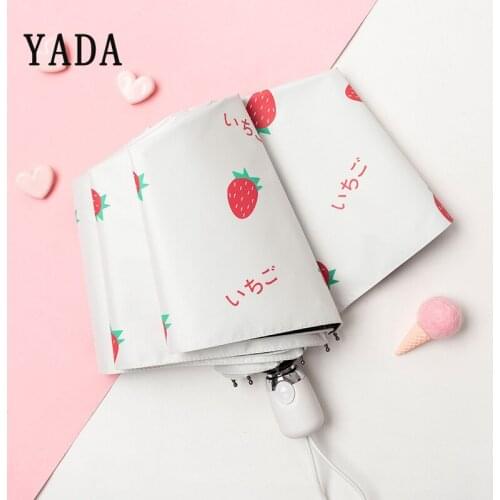 YADA INS High Quality Automatic Umbrellas Sunny Rainy Strawberry Fruit Umbrella For Womens Windproof UV Folding Umbrellas YS895
