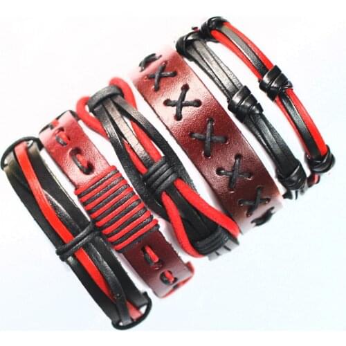 ZotatBele Wholesale 5PCS Handmade Leather Bracelets Charm Multilayer Braid Wrap Bracelets Bangles Rope Chain Men Jewelry X2