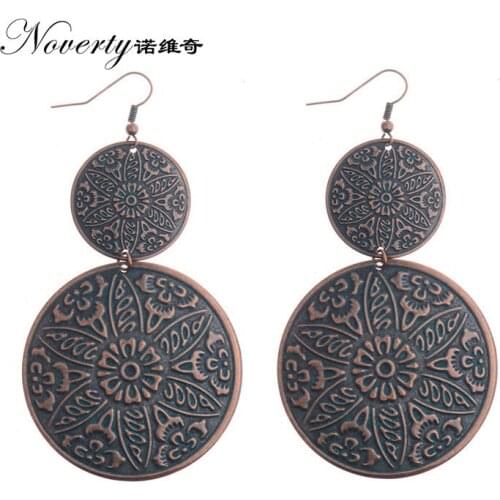 2019 New 1 Pair 90mm Retro Zinc Alloy Round Fashion Flowers Design Earrings for Womens Fashion Jewelry Gifts Date and Party