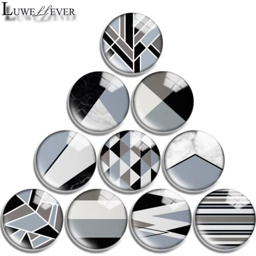 12mm 14mm 16mm 20mm 25mm 30mm 712 Geometric Gray Mix Round Glass Cabochon Jewelry Finding 18mm Snap Button Charm Bracelet