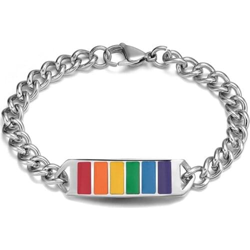 2021 LGBT Trendy Jewelry Stainless Steel Material Curved Brand Simple Rainbow Personalized Bracelet Suitable For Couples