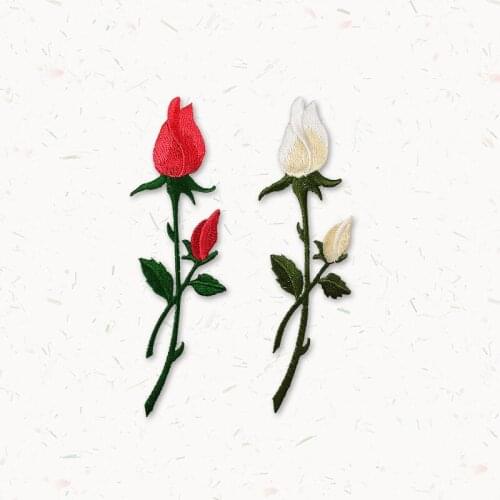 5 Pieces red white rose flower patches for clothes curtain carpet dress bag personality DIY accessories size 3.3cm x 11cm