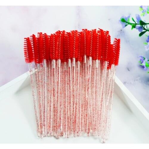 50 pcs Cosmetic Eyelash Brush Crystal Mascara Wands Applicator Diamond Handle Eyelashes brushes Disposable Make Up brushes Tools