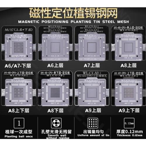 BGA stencil WL For iPhone A6 A7 A8 A9 A10 A11 A12 CPU BGA Reballing Tin Net Stencils With Magnetic Base Positioning Fixture