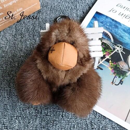 Animal Keychain Luxury Fluffy Mink Fur Large Keyring Girls Schoolbag Ornaments Car Pendant Accessories Charm Bag Chain
