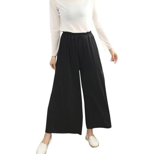 New Spring Summer Fashion High Waist Cotton Wide Leg Pants Female Plus Size Loose Casual Nine Yards Pants Trouser For Women D102
