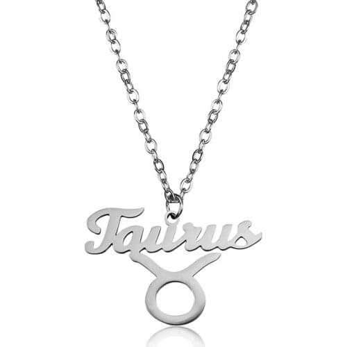 Letter Taurus Stainless Steel Zodiac Necklace Sign Constellation Signs Pendant Necklaces For Women 12 Constellation Jewelry