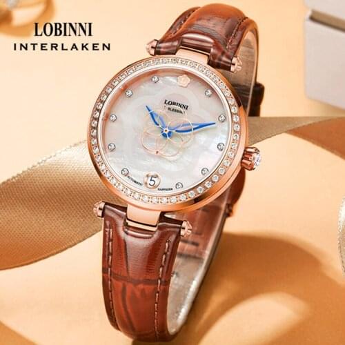 LOBINNI Fashion Women Watch Diamond Design Dial Womens Automatic Mechanical Watch Sapphire Crystal Female Watch