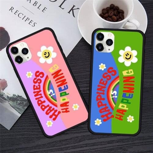 GYKZ Cartoon Smile Flower Phone Case For iPhone 11 Pro 12 XS MAX XR SE 20 7 8 6Plus Happy Floral Pattern Hard Cover Matte Fundas