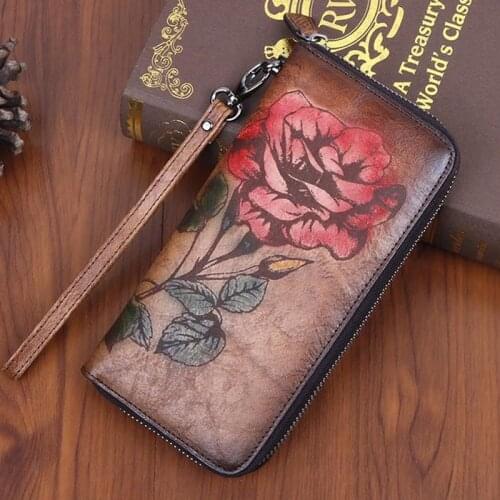 Retro Long Hand Wallet 2021 Spring New Phone Purse Handmade Printing Floral Wallet Card Holder Leisure Womens Wallets and Purses