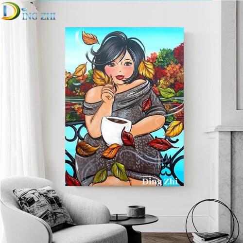 Home Art 5D Diamond Painting Cartoon Fat Woman Picture Rhinestone Diy Full Square Round Drill Embroidery Mosaic Cross Stitch