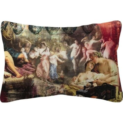 European Oil Painting Cushion Covers Courtyard Colorful Art Beige Linen Pillow Case 30X50cm Sofa Decoration