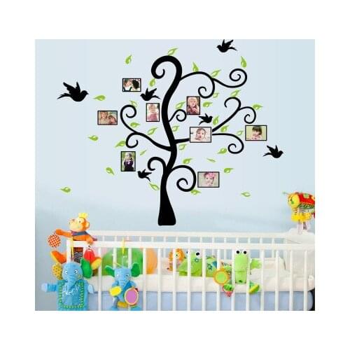 Green Leaf Black Tree Photo Frame Wall Sticker Nursery Living Room Porch Bedroom Childrens Room TV Wall Background Decoration