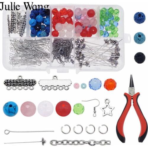 Julie Wang 1 Box Stone Beads Ear Hook Jump Rings Chain Pliers Bohemia Drop Earring Making Jewelry Accessory Tool Set