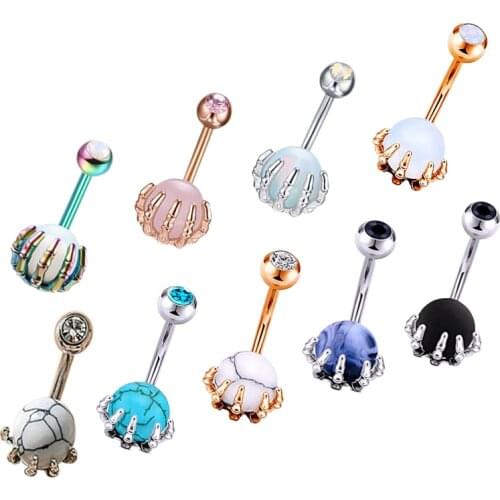 Punk Surgical Steel Round Ball Navel Piercing Rings Opal Nombril Turquoise Belly Button Rings Crystal Zircon Unisex Body Jewelry