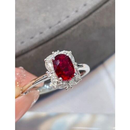 LR Ruby Ring Fine Jewelry Solid 18K Gold Nature Red Ruby 1.04ct Diamonds Rings for Women Fine Presents