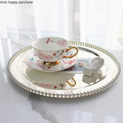 Round Silver Metal Plate Jewelry Storage Tray Decorative Tray Snacks Dessert Plate Cake Pan Home Decorative Plates 3-piece Set