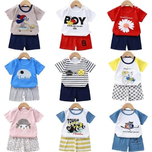Summer Children Boy Suit Children 2 Short Sleeve T-Shirt + Shorts Suit Baby Girl Cotton T-Shirt Baby Cheap Clothes 0-4 Years Old