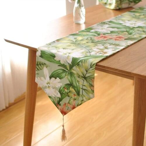 Linen Cotton Table Runner Green Color Floral Table Cloth Double Layer Runners Dinning Wedding Party Home Textile Decor