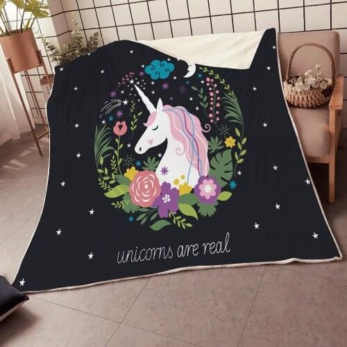Cute Printed Cartoon Unicorn 2 Sizes Comfy Soft Velvet Plush Blanket Sherpa Blankets Lollipop Warm Blankets