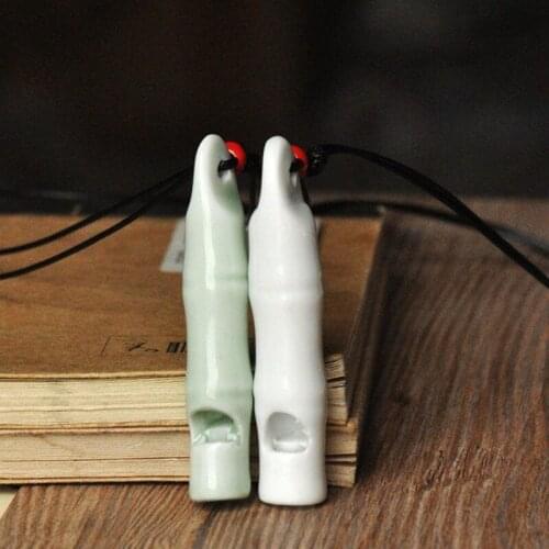 Fashion Style Whistle Ceramic Pendant Long Necklace Handmade Adjustable Wax Rope Sweater Necklace For Women Men