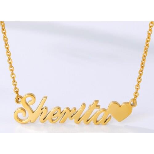 MOFLO Custom Name Pendant Necklace Stylish Heart Nameplate Necklace Gold-plated Stainless Steel Birthday Gift Couples Jewelry