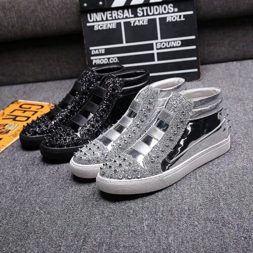 Mens casual shoes fashion silver sequins rivets high-top casual shoes Spring and Winter sneakers Martin boots shoes