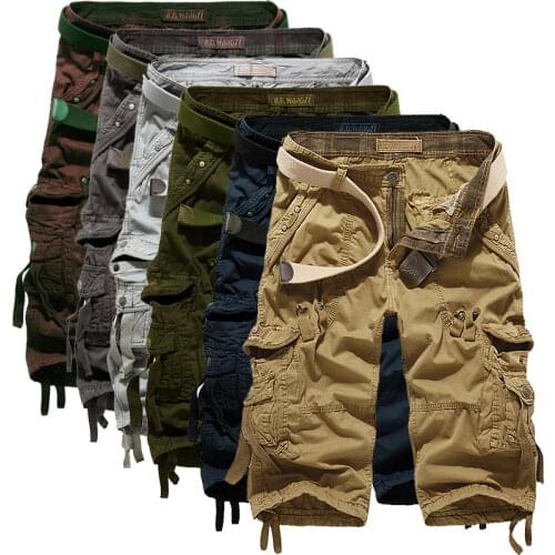 Mens summer loose casual tooling shorts mens large Multi Pocket Capris Overalls