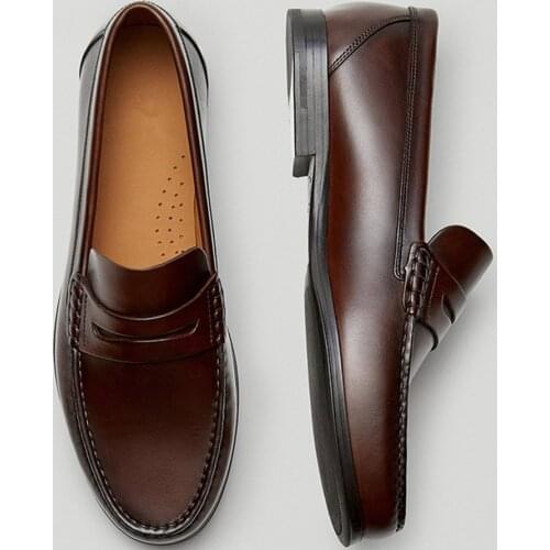 Jenny&Dave Flat Men England Style Vintage Genuine Leather Cowhide Slip-On Loafers Men Shoes Man Casual Moccasin Flat Men Shoes