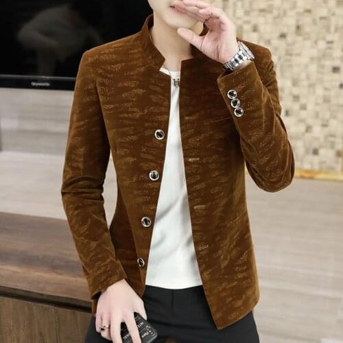 Mens 2021 Spring Fall Standing Collar Mens Suit slim-fitting velour suit jacket Chinese Mao suit business casual coat
