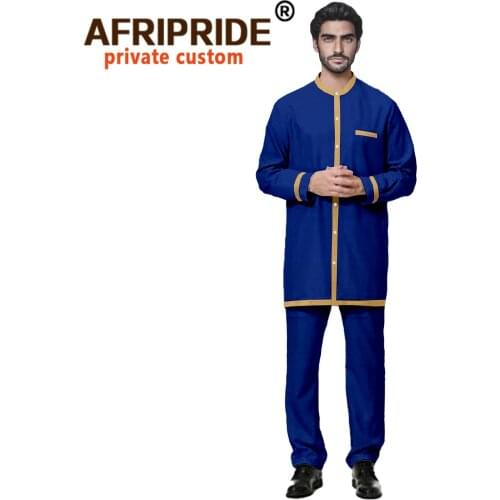 Men`s Casual Tracksuit Plus Size Shirts with Trousers Two Piece Set Dashiki Outfits O-neck Long Sleeve African Clothes A2116004