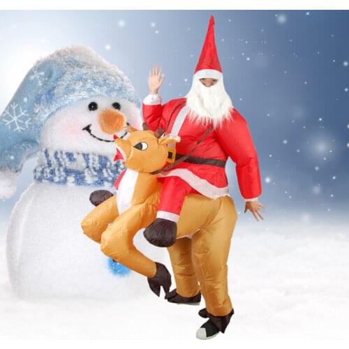 Santa Claus Riding Fawn Inflatable Costumes Adult Christmas Festival Halloween Cosplay Costumes Fancy Dress Blow Up