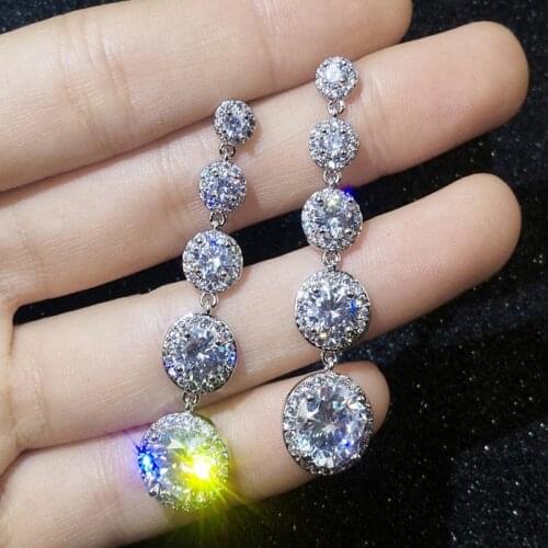 New Earring Female Luxury Crystal Round Stud Earrings Vintage Silver Color Wedding Jewelry White Zircon Stone Earrings For Women