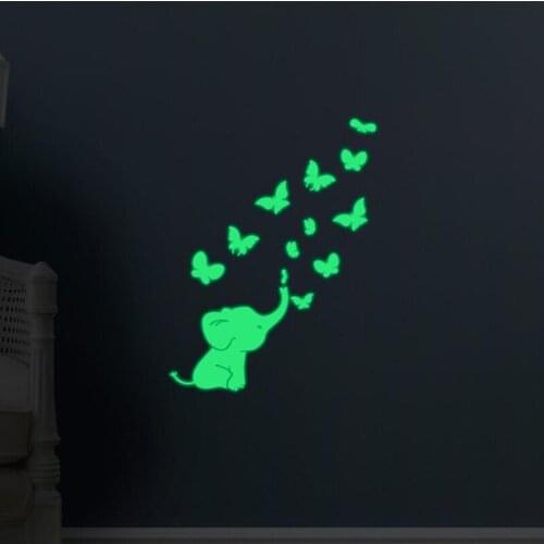 Novelty Hot Night Wall Stickers Elephant Butterfly Children Luminous Fluorescent Stickers Wall Decoration Glow In The Dark