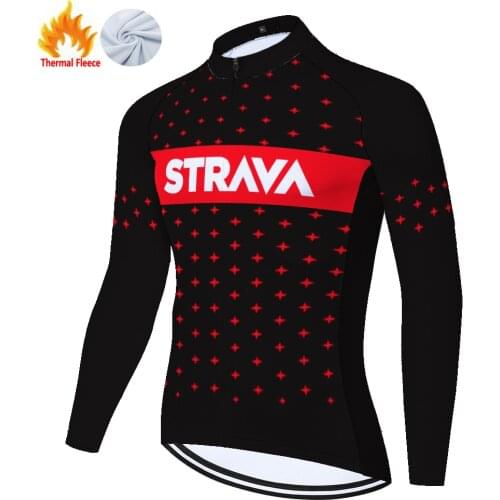 New STRAVA long sleeve cycling jersey Winter Thermal Fleece mallot ciclismo hombre invierno ​road ropa de ciclismo para hombre