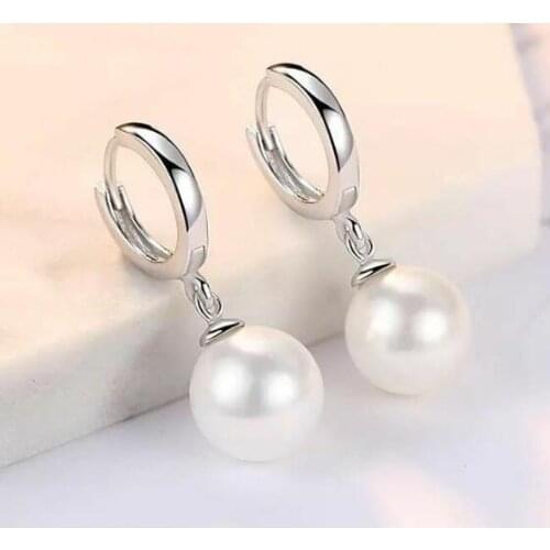 Charming 9-10mm south sea round white pearl earring 925s free shipping