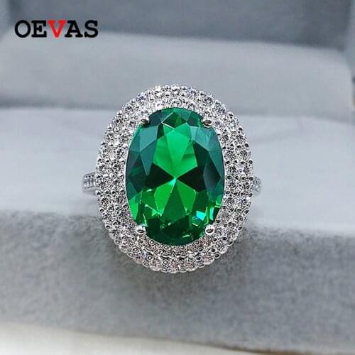 OEVAS 100% 925 Sterling Silver Sparkling Oval Green Zircon Wedding Rings For Women Engagement Party Fine Jewelry Gifts Wholesale