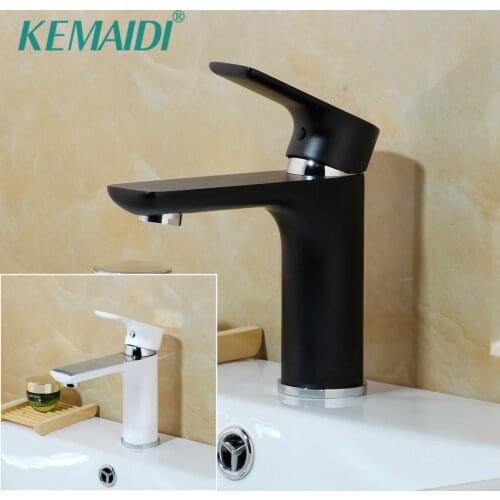KEMAIDI Wholesale Black Brass Deck Mounted Basin Faucet Single Handle Bathroom Mixer Tap Hot Cold Sink Faucet Rotation Spout