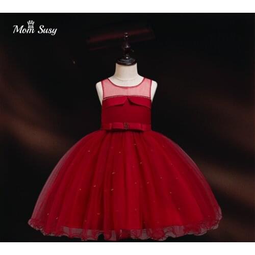 Girl Dresses Costume Clothes Bow Pearl Party Birthday Ball Gown Baby Girls Toddler Children Vintage Dress Vestido 2020