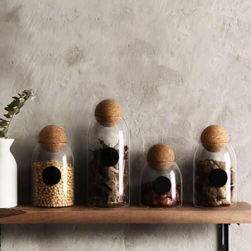 Transparent Lead-Free Glass Sealed Can Storage Tank Food Grains Storage Jar Creative Round Cork Tea Containers Kitchen Storage