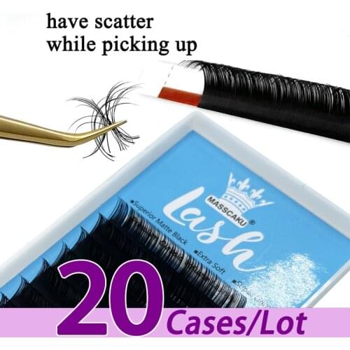 20case/lot MASSCAKU 8-20mm mix premium quality individual korean lash extensions private label 0.05 0.07 Individual lash